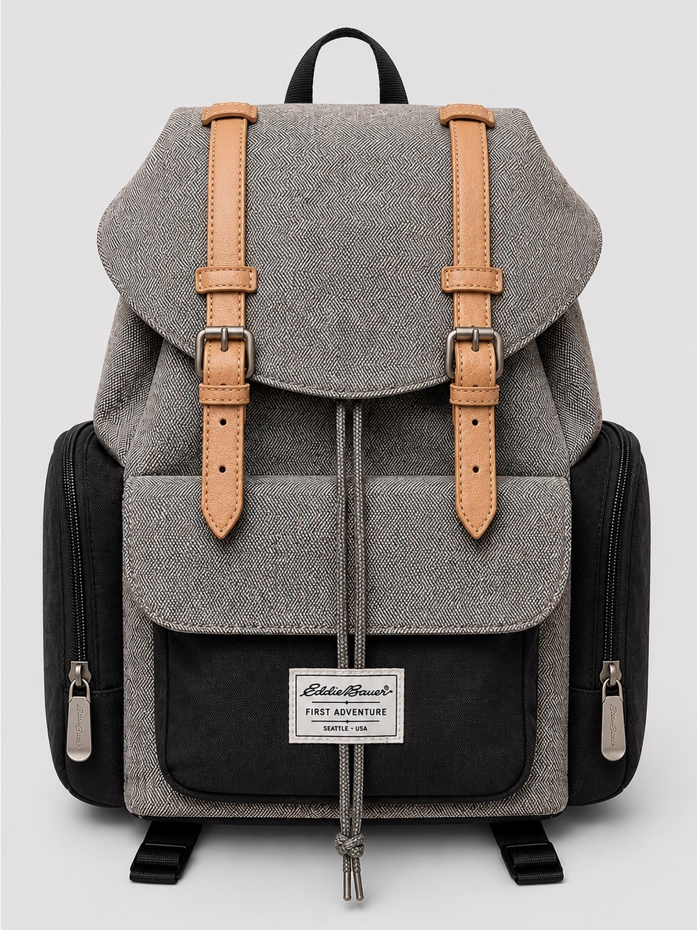 Eddie Bauer First Adventure Gray & Tan Herringbone Diaper Bag Backpack (rack)
